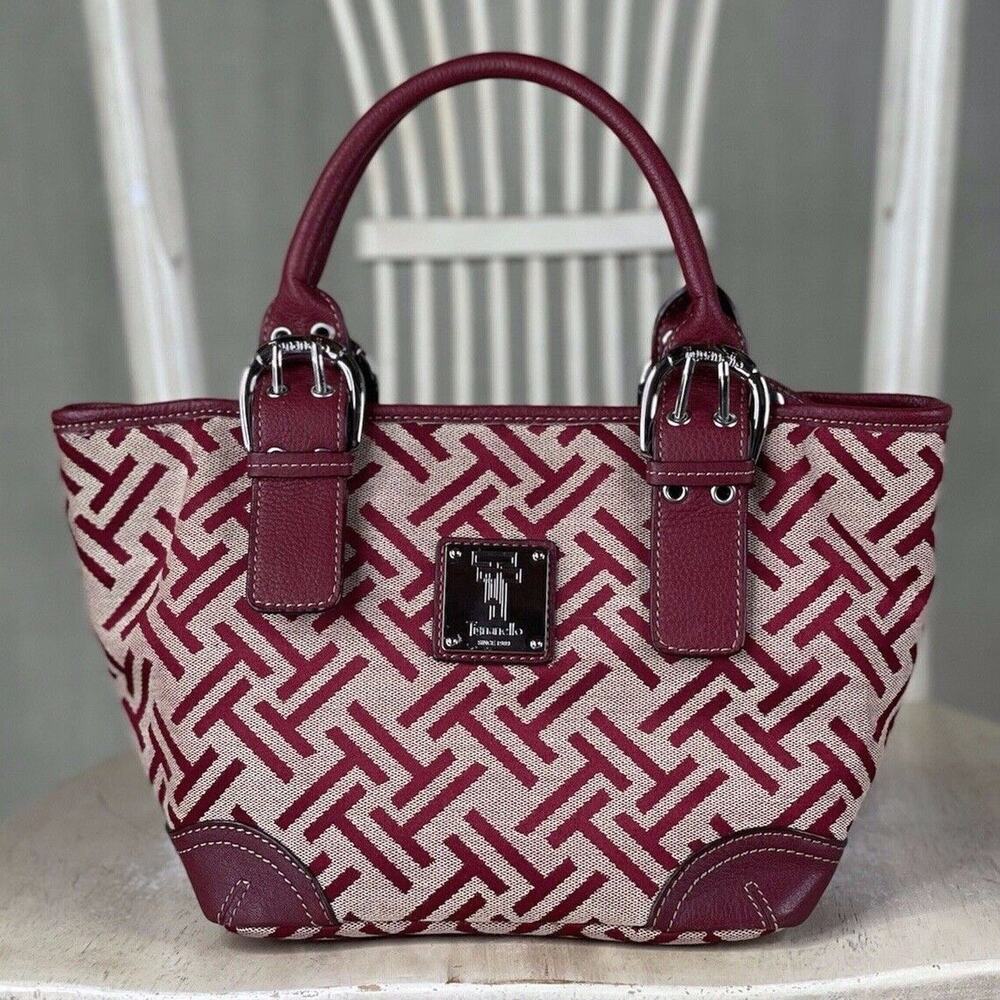 TIGNANELLO Signature Red Khaki Canvas Small Satchel Bucket Handbag Hobo Purse